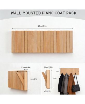 Solid Wood 9-Hook Retractable Coat Rack for Entryways