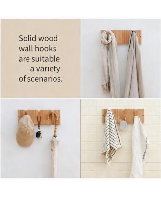 Solid Wood 9-Hook Retractable Coat Rack for Entryways