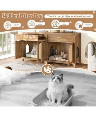 Espresso Hidden Cat Litter Box Enclosure with Storage