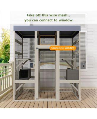 Gray Wooden Outdoor Catio with 2 Napping Boxes
