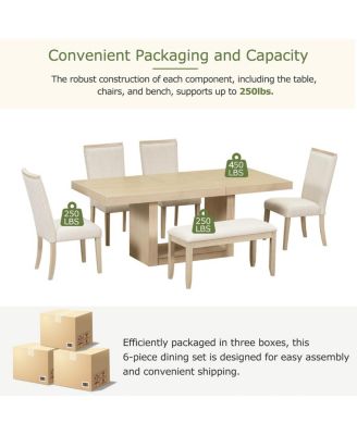  Contemporary 6-Piece Extendable Dining Table Set with Removable Leaf and Bench