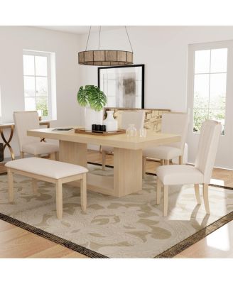  Contemporary 6-Piece Extendable Dining Table Set with Removable Leaf and Bench