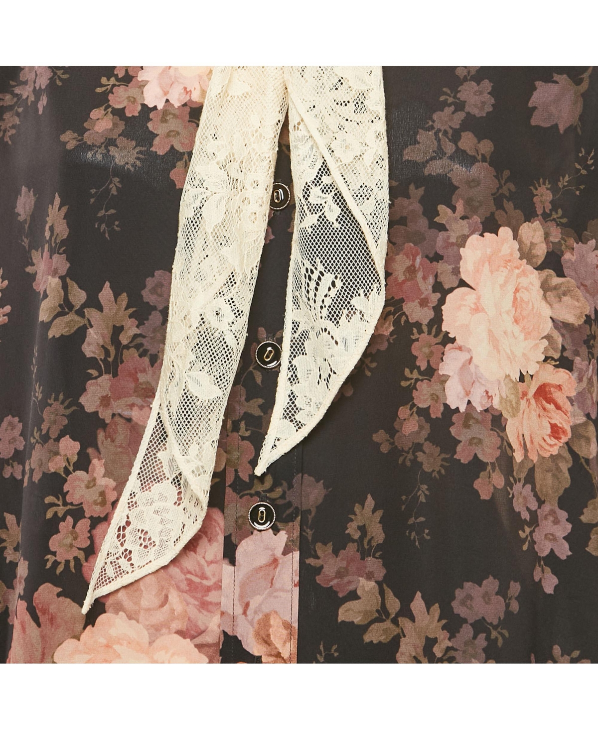 Pre-Owned Zimmermann Women's Black Floral Print Silk Neck Tie-Up Button Front Blouse