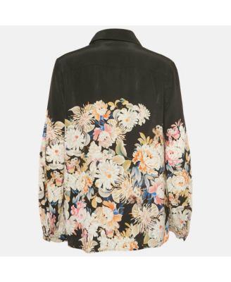 Women's Black Floral Print Silk Blouse