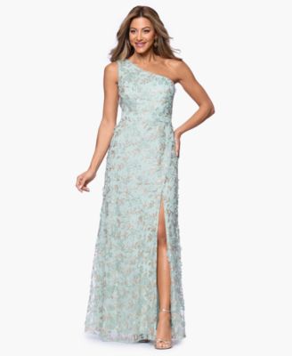 Petite 3D Flower One Shoulder Ball Gown