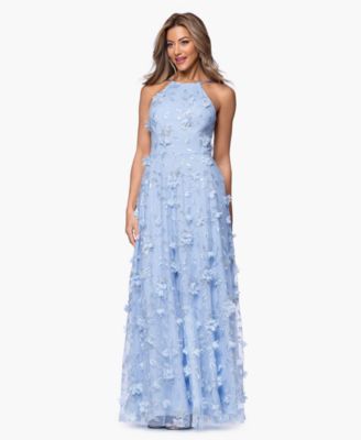 Petite 3D Embroidery Halter Neck Ball Gown