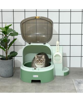 Green Easy-Clean Covered Cat Litter Box with Scoop