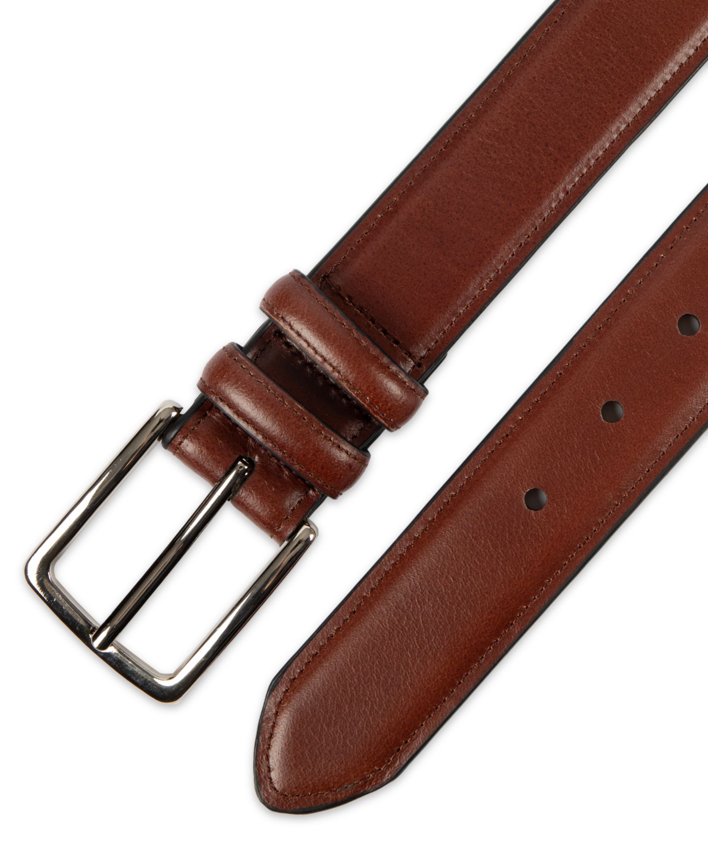 Мужской ремень Club Room Luxury Drop Edge Stitched Leather Belt, цвет: Коричневый — фото 2