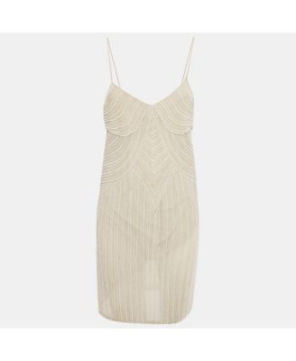 Women's Beige Silk Chiffon Beaded Mini Dress