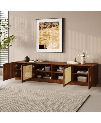 78" TV Stand for TVs Up to 85" with Rattan Doors & Adjustable Shelf