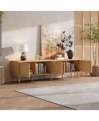 70" Modern TV Stand with Rattan Doors & Storage
