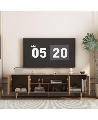  Wood Modern TV Stand Entertainment Center with Storage Doors, Media Cabinet