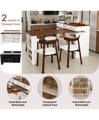 Kitchen Island Set with 4 Chairs, Extendable & Rotating Table, Retro Design