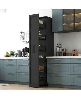 Black Large Slim Storage Cart with Handle & Wheels