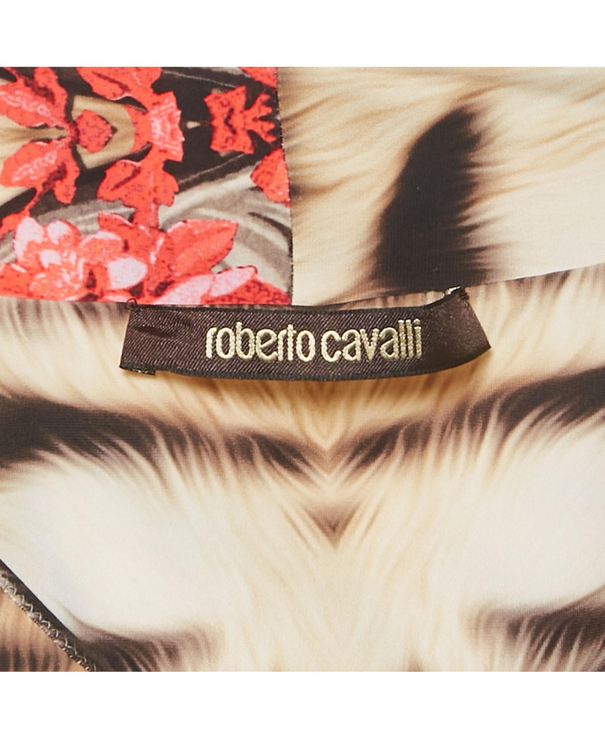 Pre-Owned Roberto Cavalli Women's Multicolor Printed Jersey Ruched Midi Dress