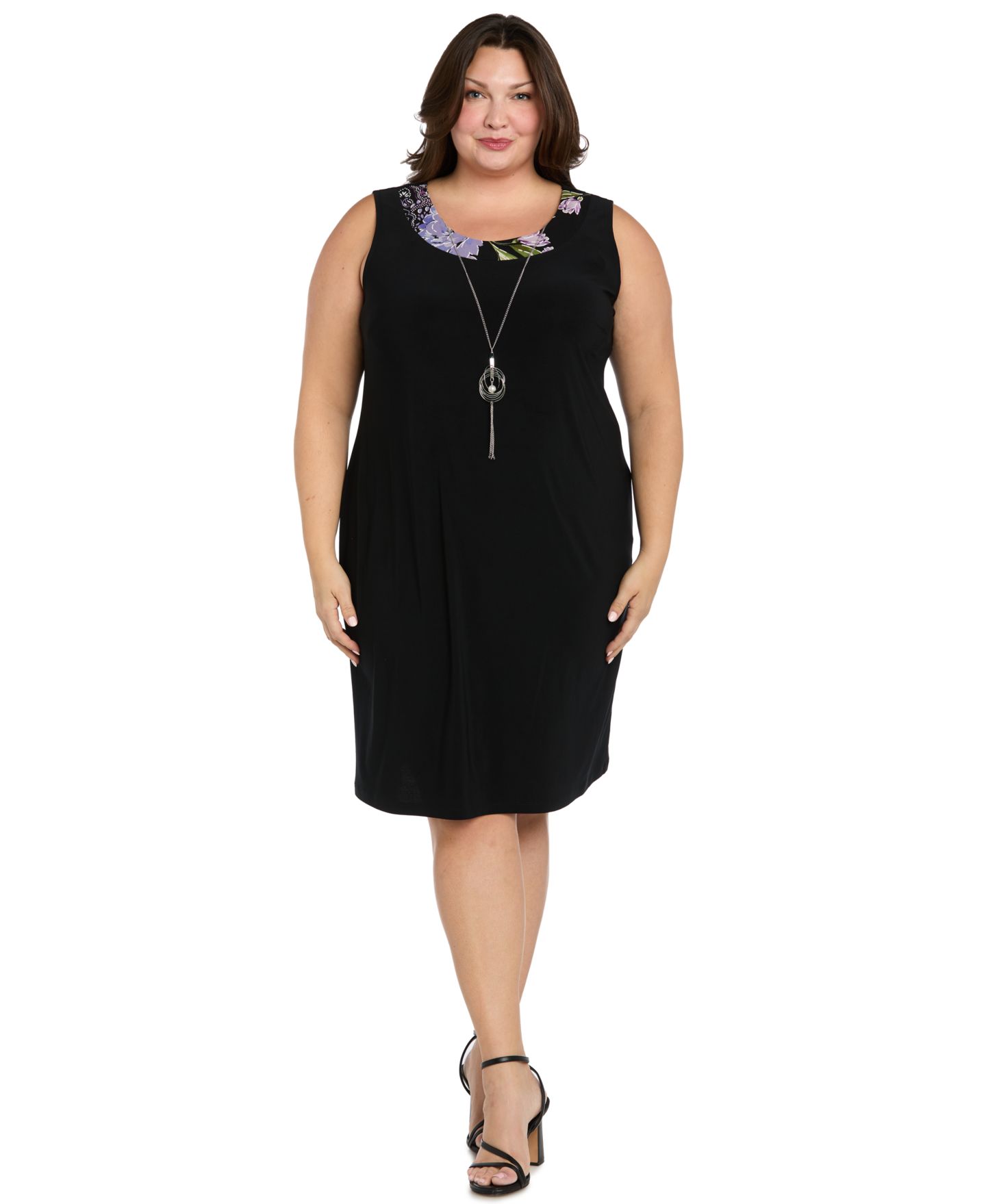 Женское платье R & M Richards Petite Necklace Sheath Chiffon-Jacket, цвет: Чёрный / Сиреневый — фото 2