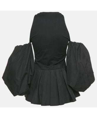 Women's Black Cotton Balloon Sleeve Top