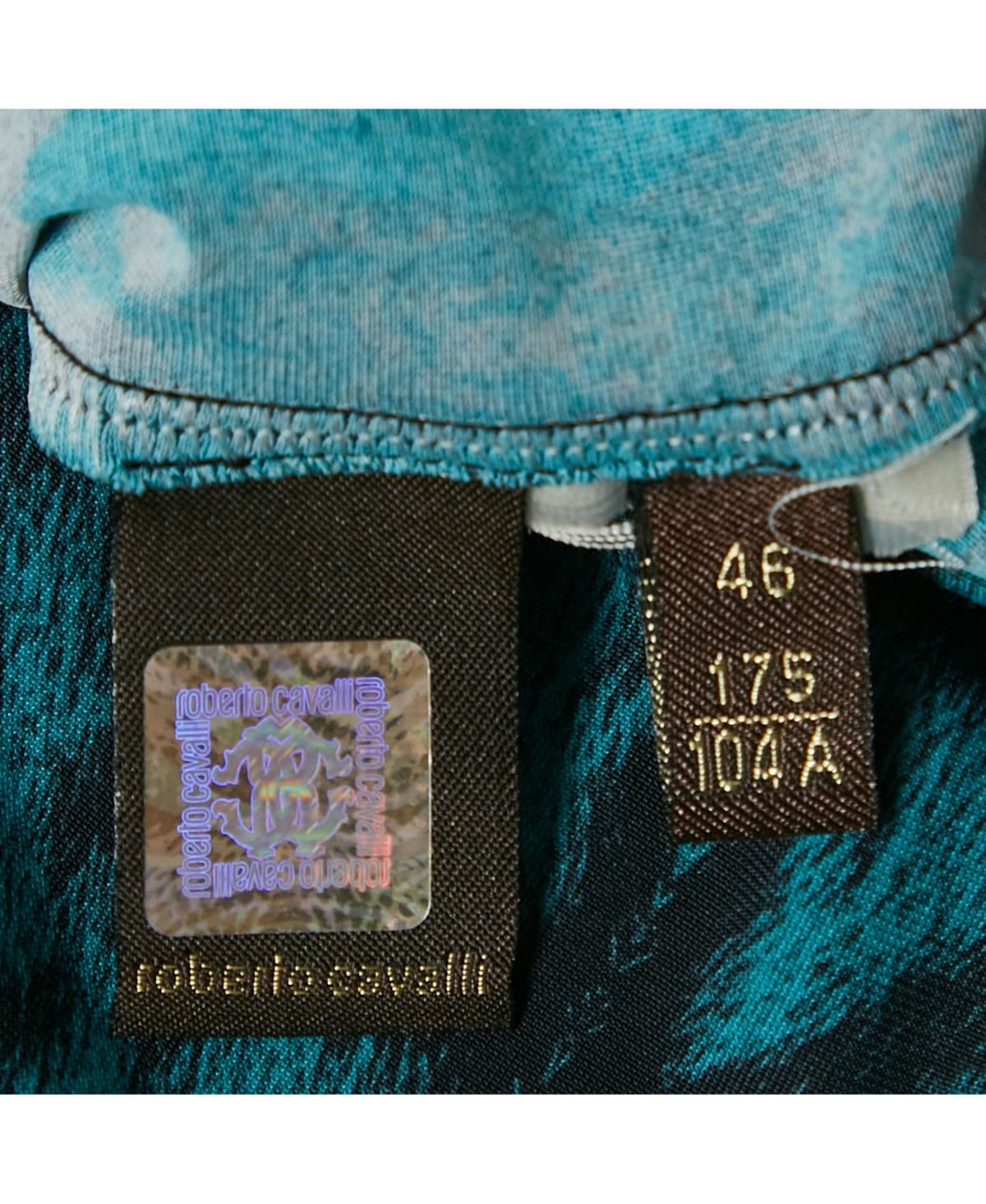 Pre-Owned Roberto Cavalli Women's Blue Printed Jersey Midi Dress