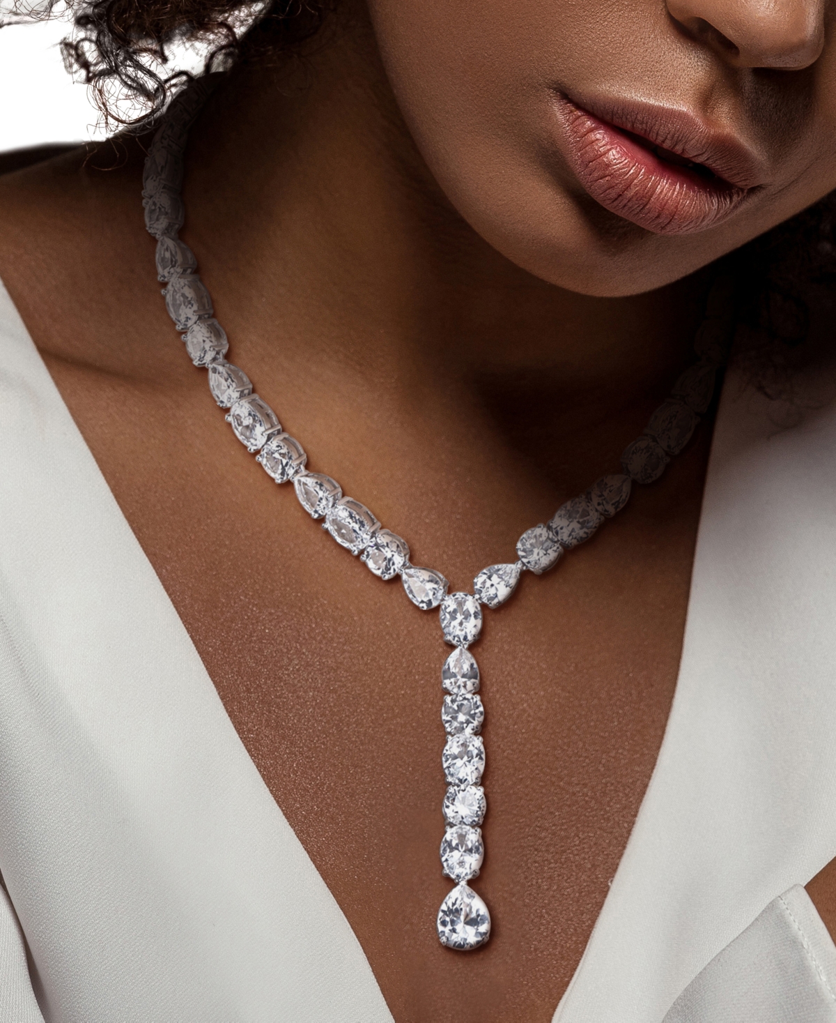 Macy's White Sapphire (118 ct. t.w.) Lariat Necklace in Sterling Silver