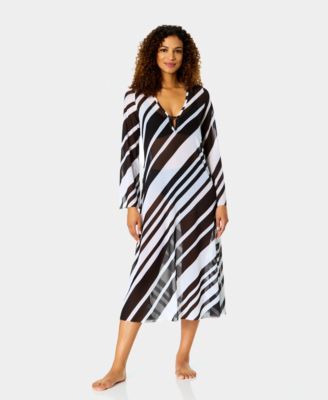 Women's Striped V-Neck Swim Dress