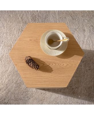 Streamdale Hexagon Wood Grain Coffee Table - Modern End Table for Small Spaces (15.75"x13.58"x18.9