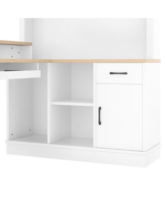 L-Shaped Computer Desk with Outlet, Drawers, Bookshelf, White