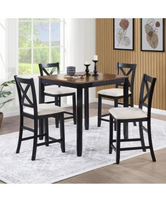 Streamdale Wooden Counter Height Dining Chairs Set of 4 with Padded Seat, Black & Beige