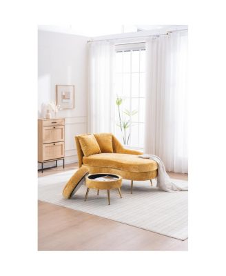 58" Indoor Chenille Chair with Left Armrest & Lumbar Pillow, Footstool Included