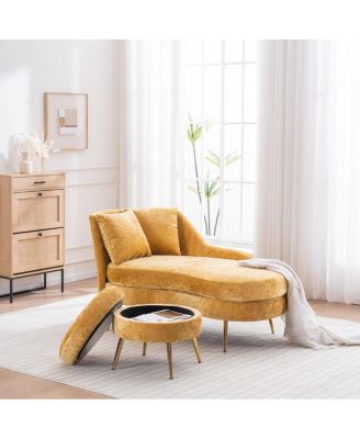 58" Indoor Chenille Chair with Left Armrest & Lumbar Pillow, Footstool Included