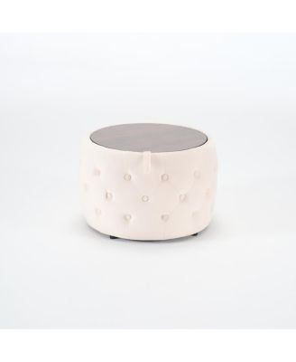 Luxurious Velvet Nesting Ottomans (Set of 2) - 4-in-1 Storage, Wood Tray, Beige