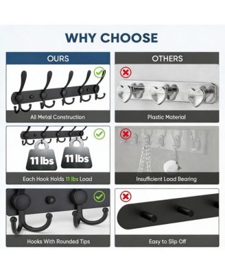 Premium Metal Wall-Mounted Coat Rack, 5 Tri-Hooks, Multiple Colors