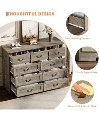 Farmhouse 9-Drawer Dresser, Rustic Vintage Chest with Natural Texture, Spacious Storage Organizer, Grey