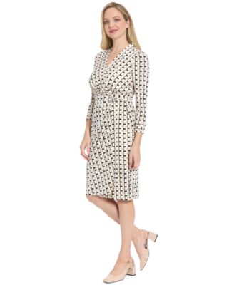 midi wrap dress petite Principles Women's Petite Geo Wrap Midi Dress in Blue | Size: 12