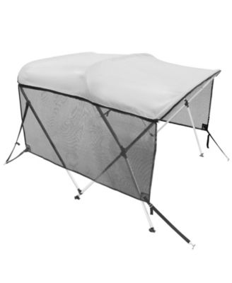 3 Bow Bimini Top Boat Cover, 600D Polyester Canopy with Mesh Sidewalls, 1" Aluminum Frame, Storage Boot, Light Grey