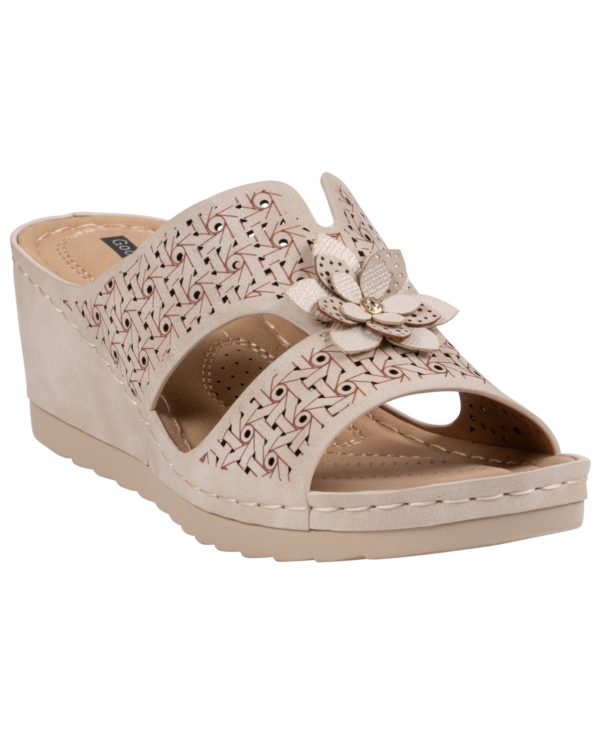 Gc Shoes Women's Nancia Floral Round Toe Wedge Sandals - Natural