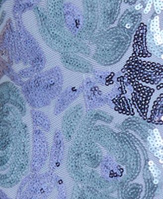 Juniors' Sequin Floral Pattern V-Neck Ball Gown