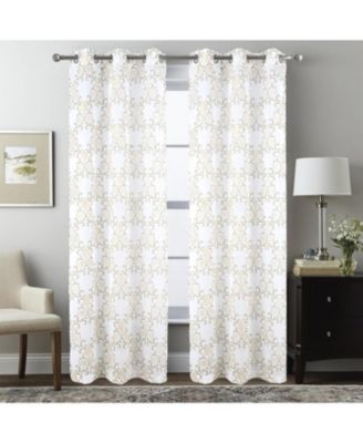 Crown Grommet Sheer Metallic Printed Doily Curtain Panel 54" x 84" Taupe