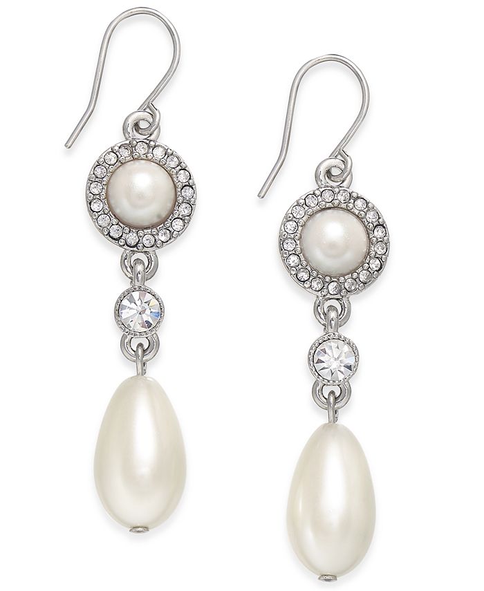 Lauren Ralph Lauren Silver-Tone Imitation Pearl Triple-Drop Earrings ...