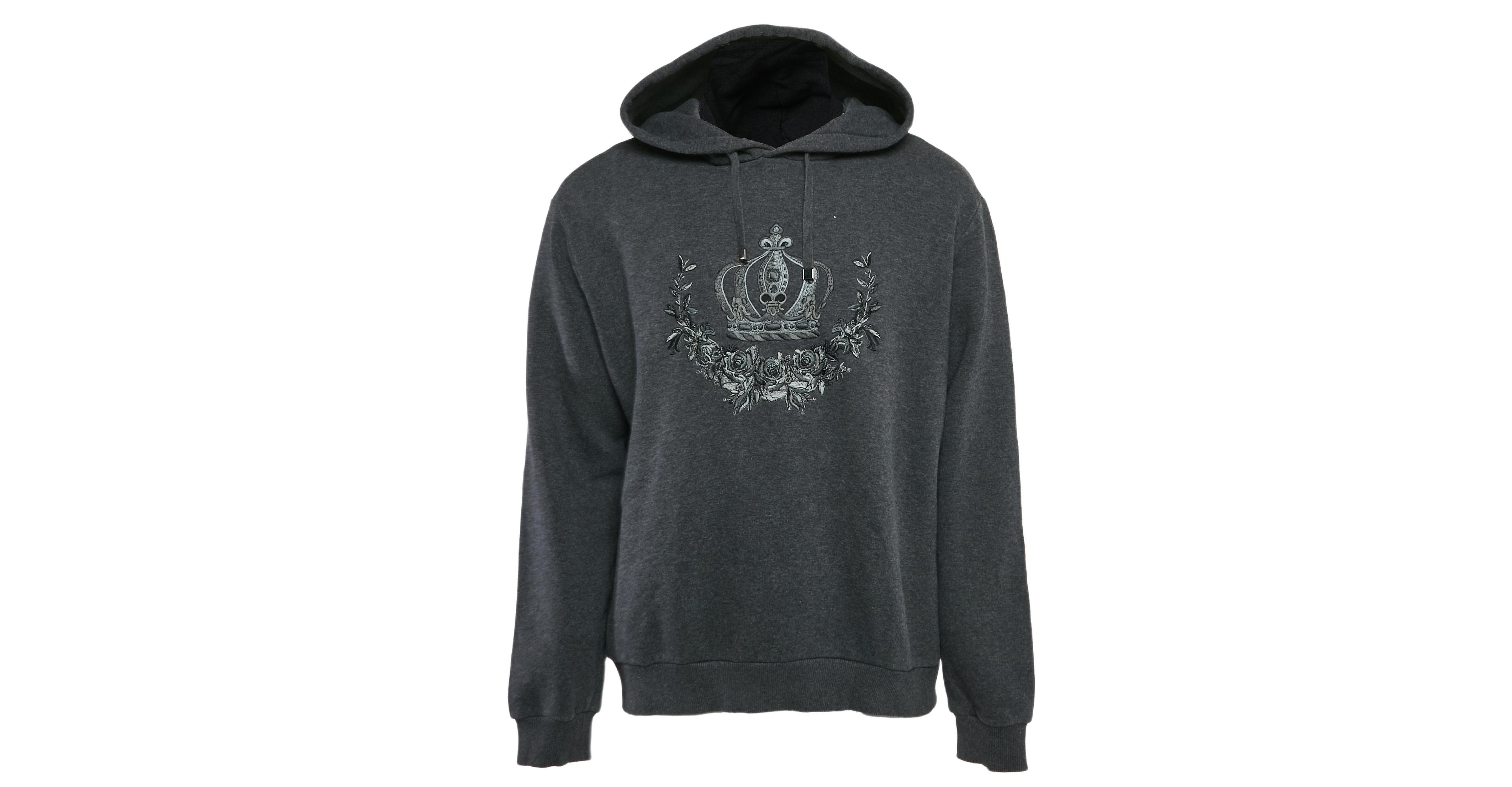 Pre-Owned Dolce & Gabbana Men's Crown Embroidered Cotton Hoodie