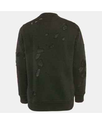 Men's Black Logo Printed Cotton Distressed Sweatshirt