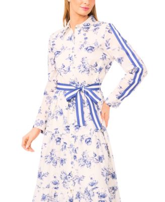 Women's Long Sleeve Shirt Dress with Tie at Waist