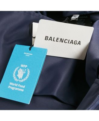 Men's Navy Blue Wfp Print Nylon Oversized Jacket