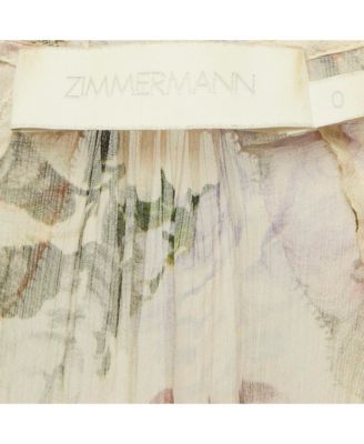 Women's Beige Floral Print Silk Tiered Mini Dress