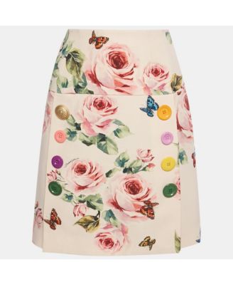 Women's Pink Rose Print Crepe Button Detail Mini Skirt