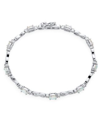 White Created Opal & CZ Forever Infinity Tennis Bracelet .925 Sterling Silver 7.5 Inch