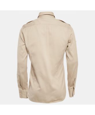 Men's Beige Cotton Long Sleeve Shirt