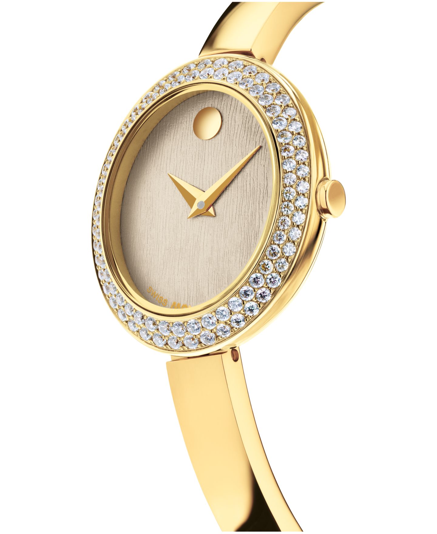 Женские часы Movado Museum Bangle Oval Lab Grown Diamond Swiss Quartz Light Yellow PVD Steel Watch, 22 x 26mm — фото 2