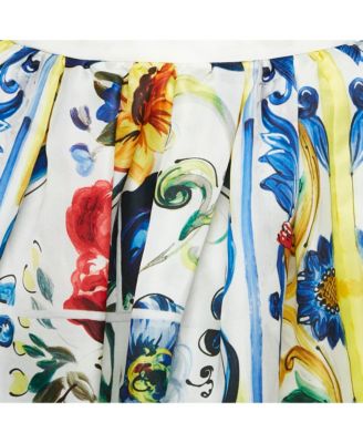 Women's Yellow/blue Majolica Print Silk Gathered Short Skirt