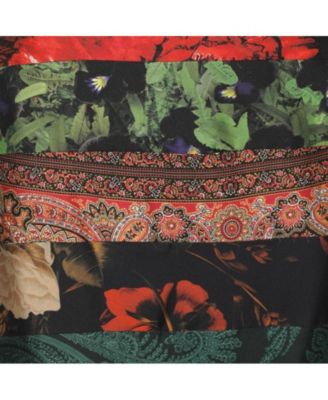 Women's Multicolor Silk Floral Print Zip Trim Skirt