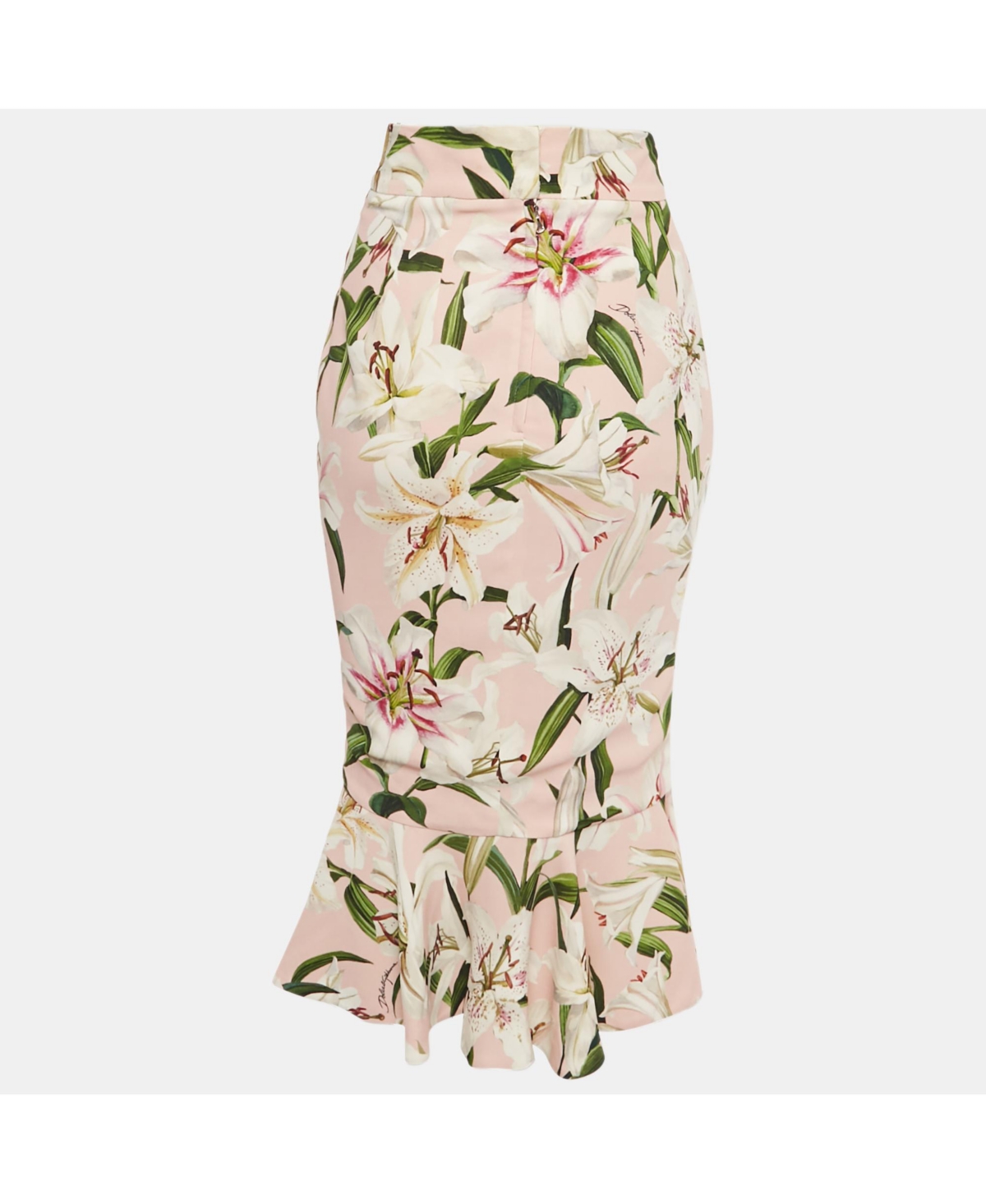 Pre-Owned Dolce & Gabbana Women's Pink Floral Print Crepe Flounced Skirt